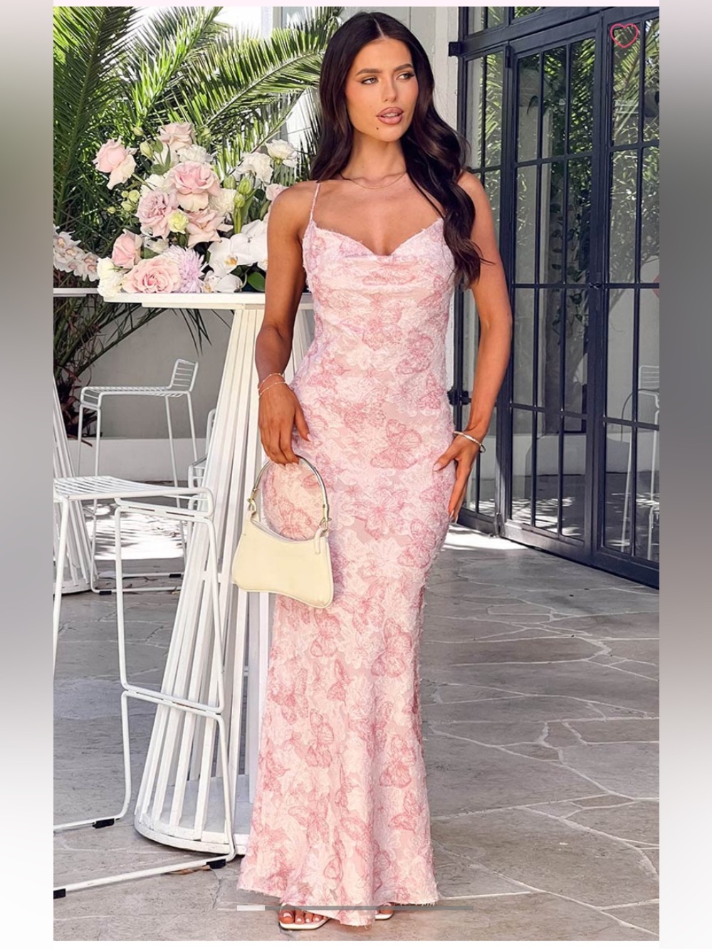 NWT Valentina Feminine Pink Maxi Textured Butterfly Dress Open Back Design 8